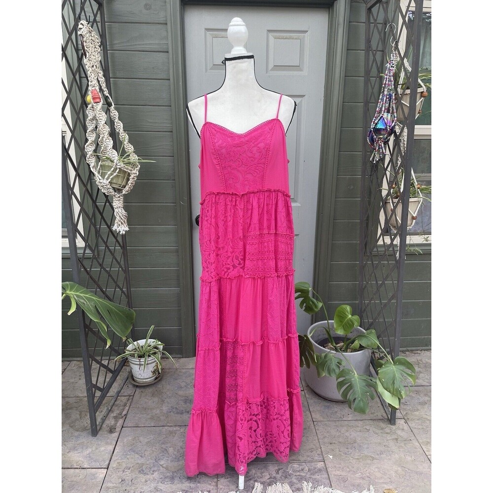 Anthropologie Bhanuni Jyoti Sleeveless Patchwork Lace Midi Dress Pink Large